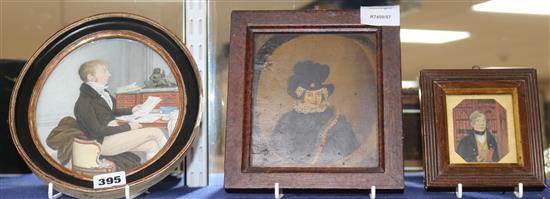 Three 19th century portrait miniatures,